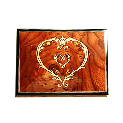 Elm Musical Box with Victorian Heart Within Heart Inlay