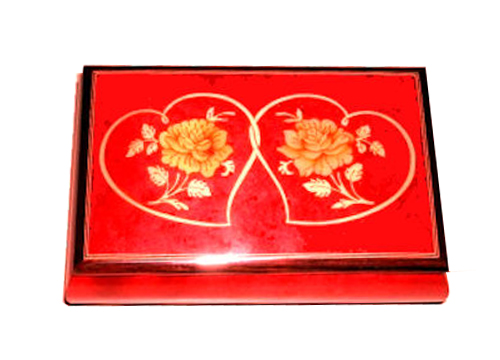 Entwined Hearts Inlay on Bright Red Musical Box