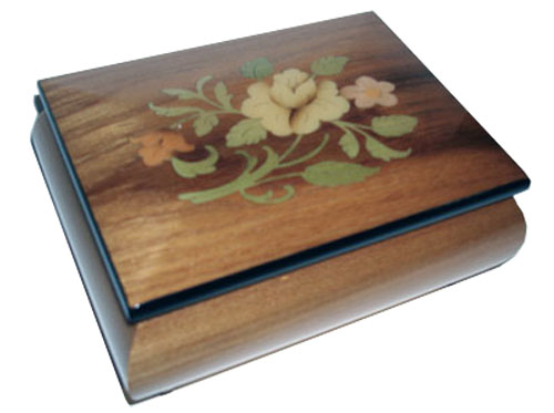 Floral Inlay on Light Elm Musical Box