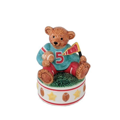 Musical Porcelain Football Bear on Base 