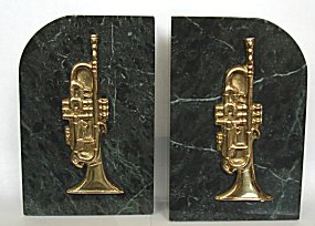 Bookends Brass and Marble Trumpet