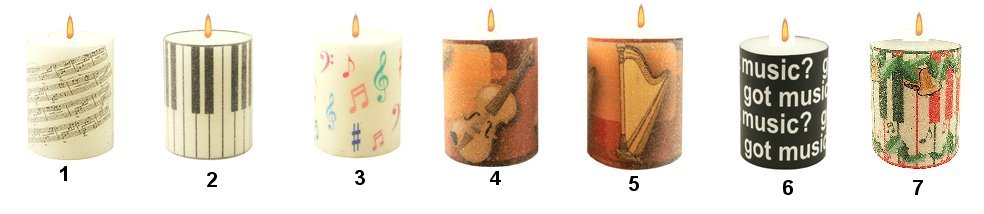 Pillar Votive Candles Your Choice of Music, Keyboard or Instruments