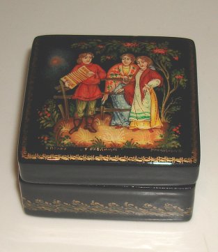 Russian Enamel box with Musical Story  Artist Signed (small)