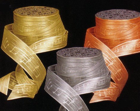 Gift Wrap Metalic Ribbon Musical Motif Gold silver or Copper (per yard)