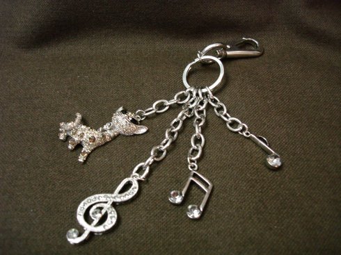 FOB Chain with CZ Cat and Music Notes 