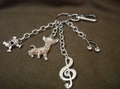 FOB Chain with CZ Cat, Skull and Music Notes 