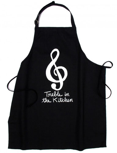 Matching Black Apron says Treble In The Kitchen