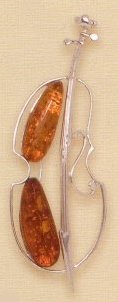 Amber and Sterling Viola Violin Cello Bass Brooche