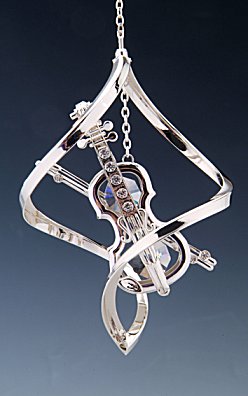 Ornaments - Silver Spinner Violin Ornament with Austrian Crystals 