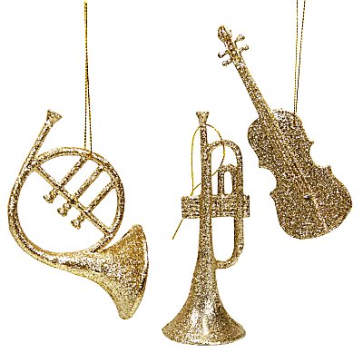 Christmas Tree Ornaments Glitter Musical Trio in Gold or Red