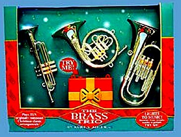 Christmas Tree Ornaments - Brass Musical Trio Set that  Lights Up
