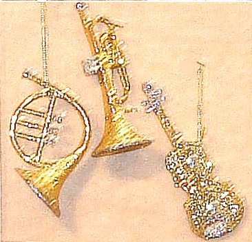 Christmas Tree Ornaments Glitter Musical Trio Gold