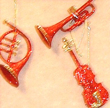 Christmas Tree Ornaments Glitter Musical Trio in Red