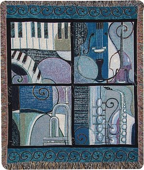 Cool Jazz Instrument  Tapestry Throw in Blue 