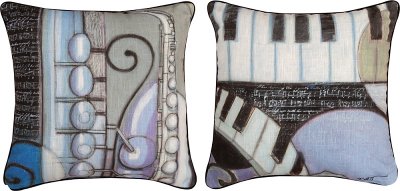 Pillows - Cool Jazz Reversible Pillow features Piano and Sax