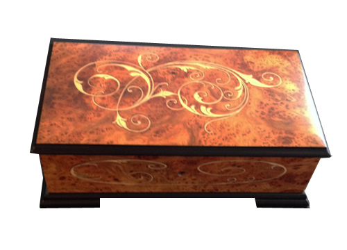 Graceful Scroll Italian Inlay on large Elm Musical box