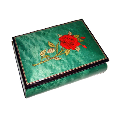 Green Music Box with a Red Rose 