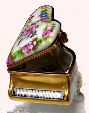  Porcelain Limoges Box - Baby Grand Piano with Hand Painted Floral Design