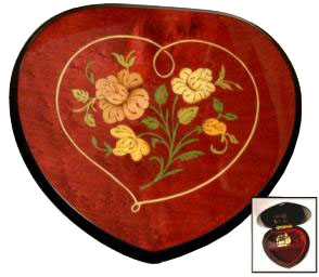 Heart Shaped Musical Box in Red Wine