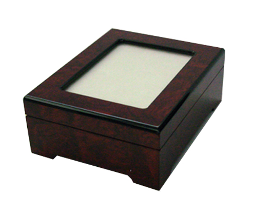 High Gloss Walnut Finish Jewelry Box with Photo Insert
