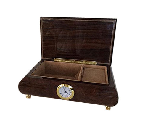 High Gloss Walnut Musical Box with Clock