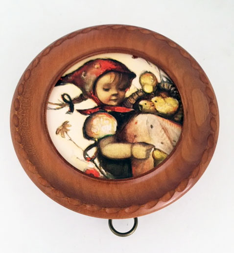 Hummel Pullstring with Girl and Chicks in Carved Frame by Jobim