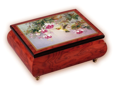 Hummingbird with Fuchsia Flowers Music Box 