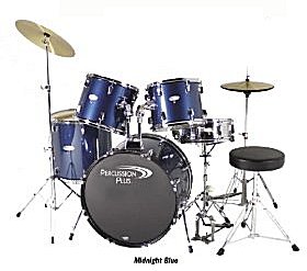 A Percussion Plus 5 Piece Power Drum Set with Cymbals and Throne