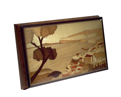 Inlaid Scene of Italy with Tree on burled Elm