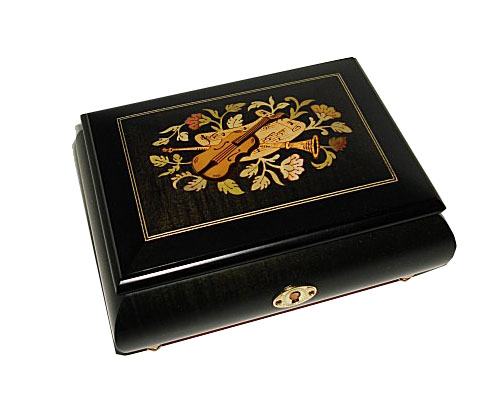 Instrument Inlay on Ebony Finish Musical Box