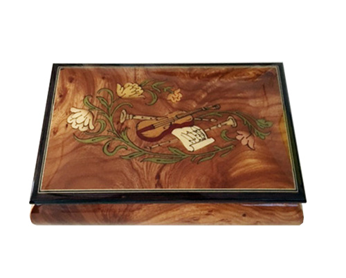 Instrument Inlay with flowers on Elm Musical Box