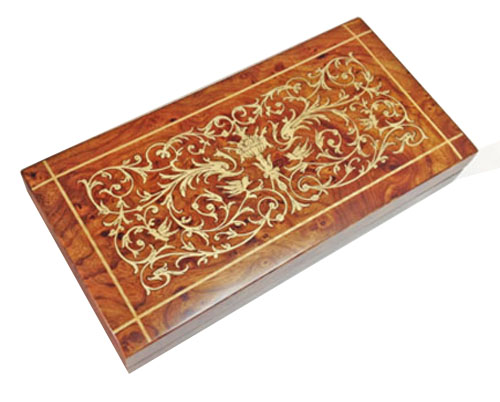 Intricate Scroll Italian Inlay on Elm Musical Jewel Box