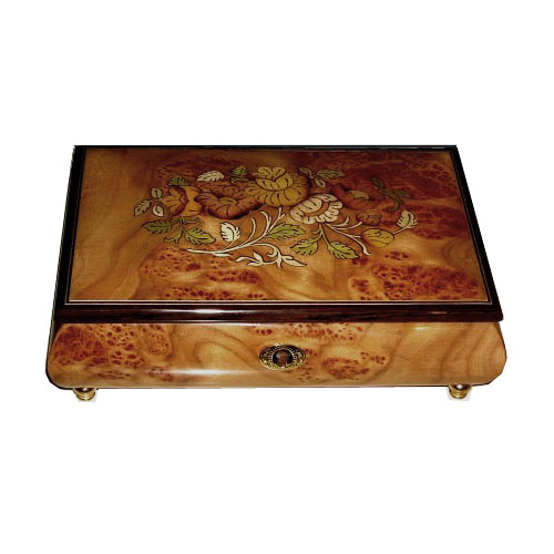 Italian Marquetry Floral Pattern on burl Elm Music Box