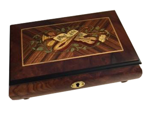 Italian Music Box with Instrumental inlay in elm with wide border