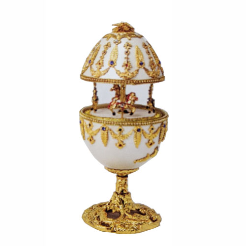 Musical Ornate Jeweled Carousel Goose Egg