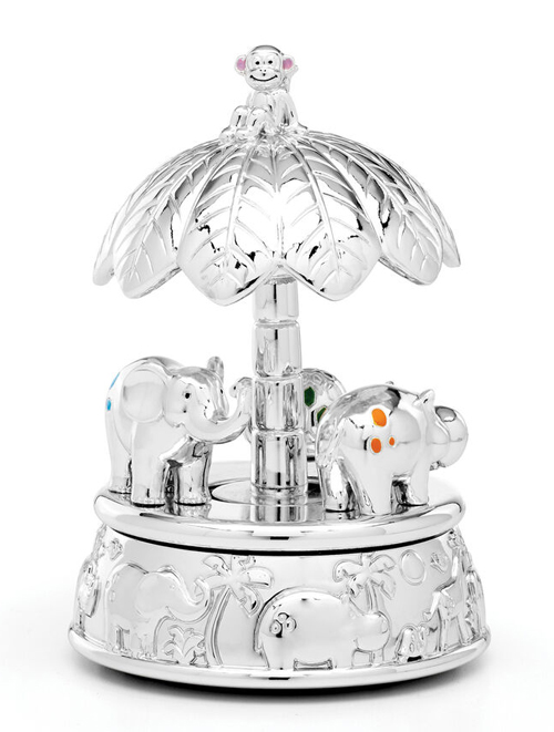Silver jungle parade carousel music box from Reed and Barton