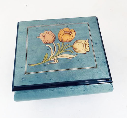 Tulips Inlay on Light Blue Musical Box