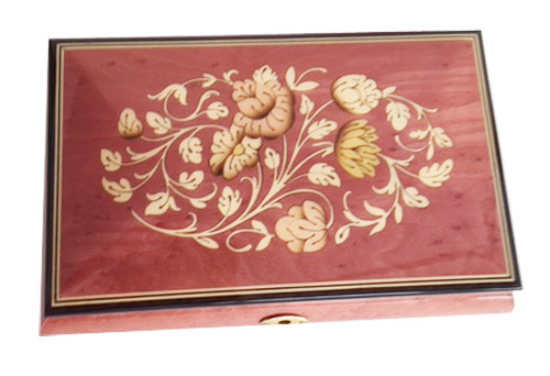 Light Wine Floral Inlay on Burled Elm music box