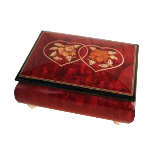 Italian inlay of linked hearts on wine red music box