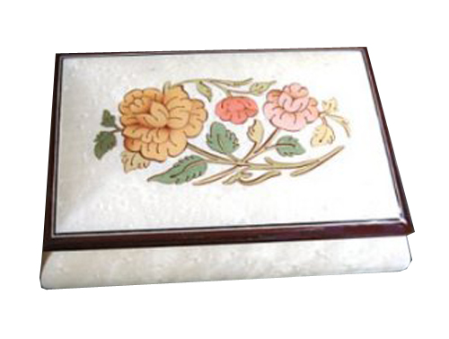 Love Me Tender - Floral Inlay on White Musical Box