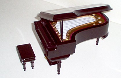 miniature glossy black grand piano with bench 