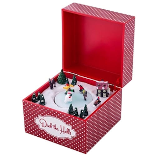 Mr Christmas Embellished music box in red featuring skaters