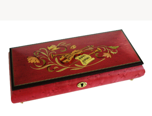 Long and Narrow Beautiful Wine Red 36 note Musical Box