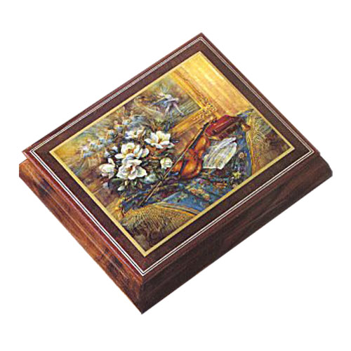 Lena Liu Decoupage Violin and Flowers on lid of Elm music box