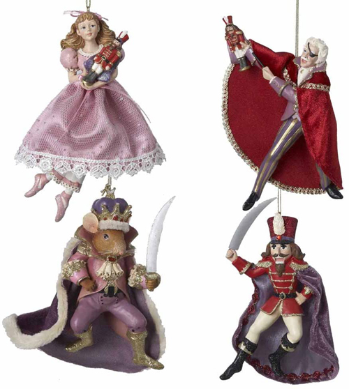 Four Nutcracker Characters from the Ballet Christmas Tree Ornaments