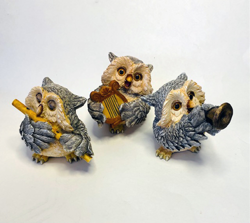 Flutist Owl, Lyre Harpist Owl, Straight Horn player Owl 
