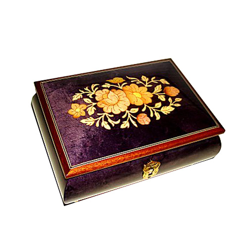 Plum Floral Musical Box with Lock and Key 