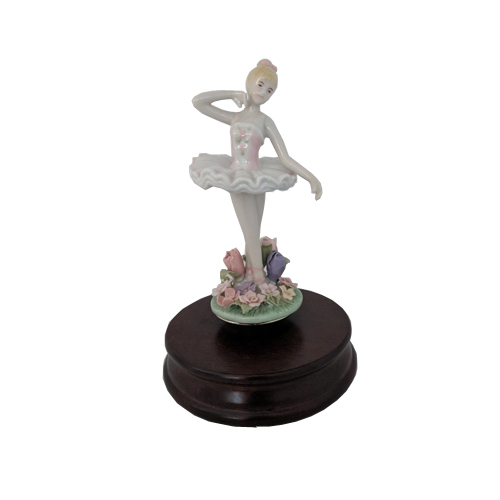 Rotating Porcelain Ballerina With Wooden Base 