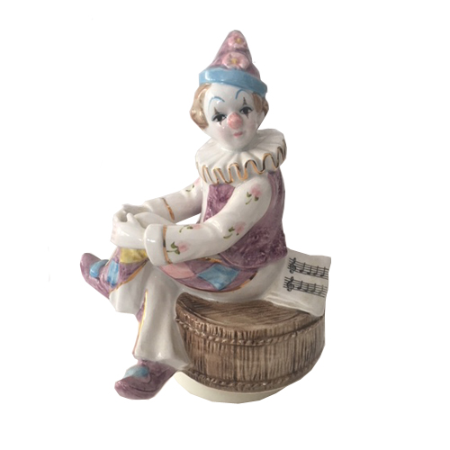 Porcelain Clown Sitting on Barrel by Yamada