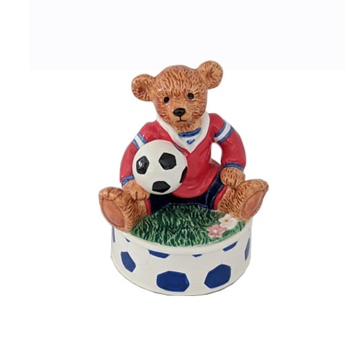 Porcelain bear, Music box with animals, glass music box, music box with teddy bear, soccer music box, Porcelain soccer music box 